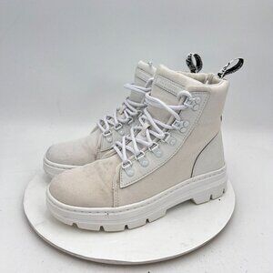 Dr Martens Combs W Women Size 8 White Nylon Leather Ankle Chunky Combat Boot